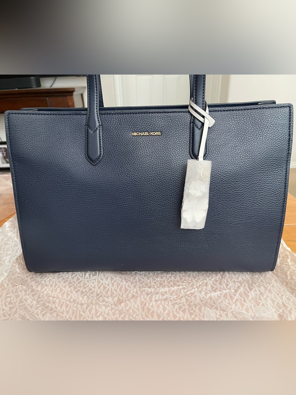 Michael Kors Scarlett Large East West Top Zip Tote Bag Navy Blue